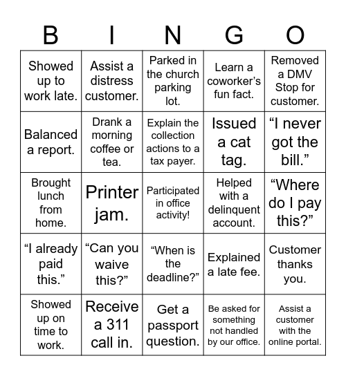 HAMPTON TREASURER OFFICE BINGO Card