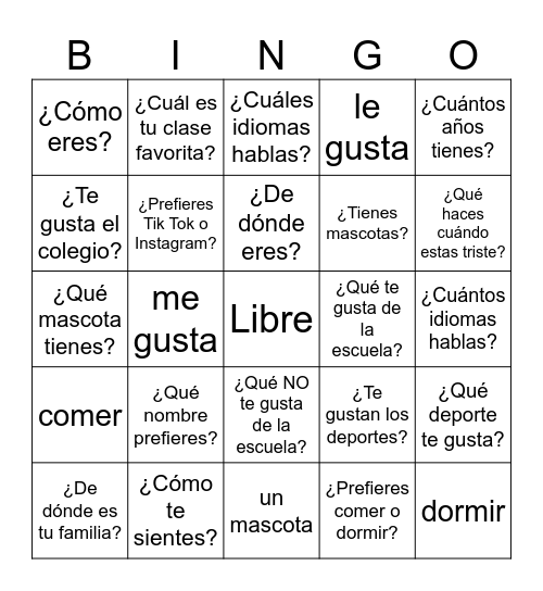 E Estrella Aug Spanish-Listen to English Bingo Card