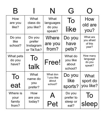 E Estrella- English Bingo Card