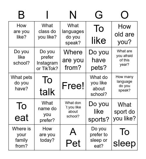 E Estrella- English Bingo Card