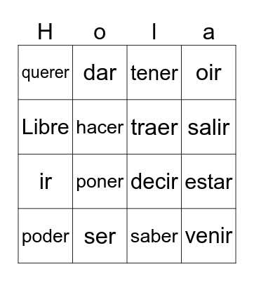 *Sweet 16 - Spanish Bingo Card