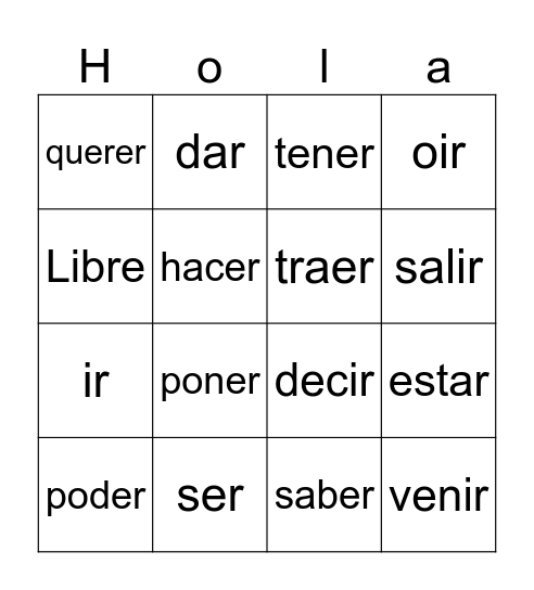 *Sweet 16 - Spanish Bingo Card