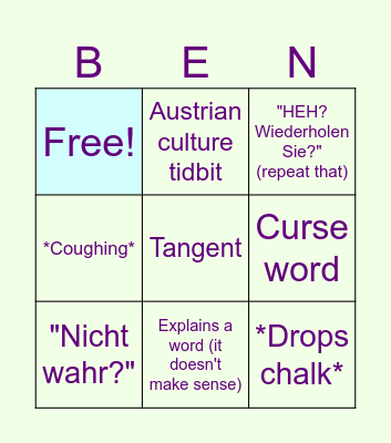 Bennett BINGO Card