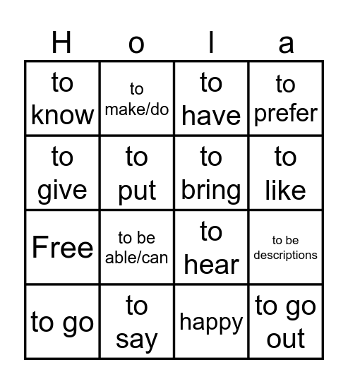 *Sweet 16 - English Bingo Card