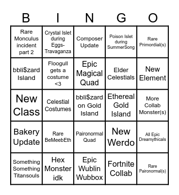 MSM 2026 Predictions Bingo Card