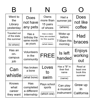 Icebreaker Bingo Card