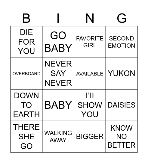 BRYNJU BINGO - JUSTIN BIEBER IS LIFE Bingo Card