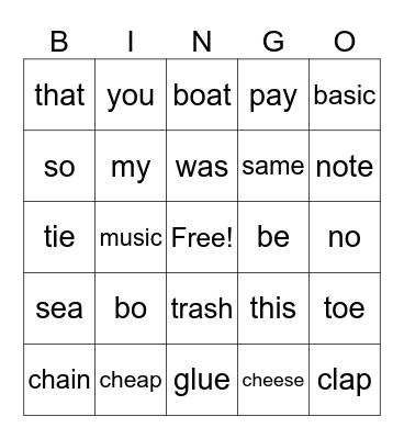Phonics Bingo Card