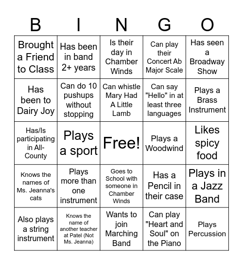 Chamber Winds Bingo! Bingo Card