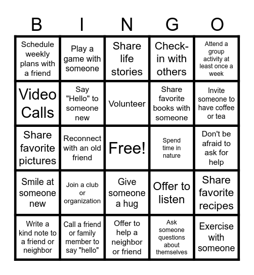 Staying Socially Connected Bingo Card