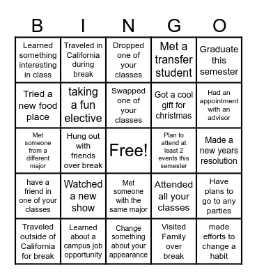 Welcome back bingo Card