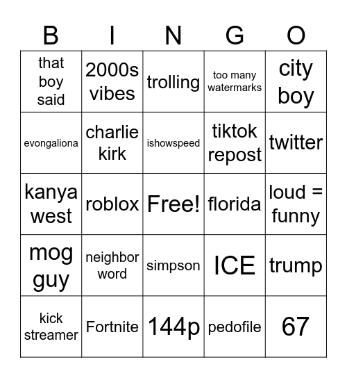 introraels biunge Bingo Card