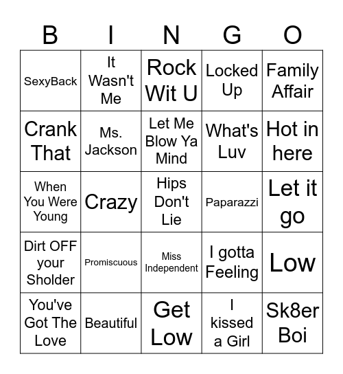 2000s Hits Bingo Card