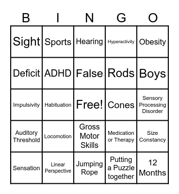 Sensation and Perception Bingo Card