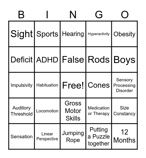 Sensation and Perception Bingo Card
