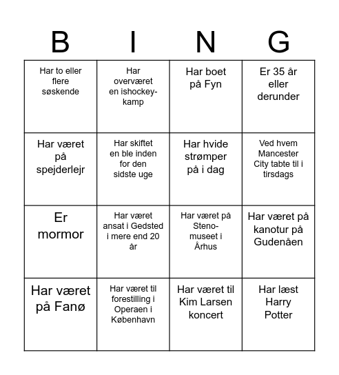 Human Bingo - få underskrift i alle felter Bingo Card