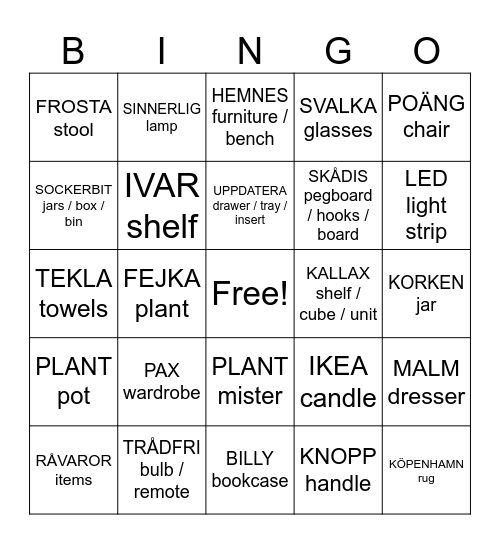 IKEA Bingo Card