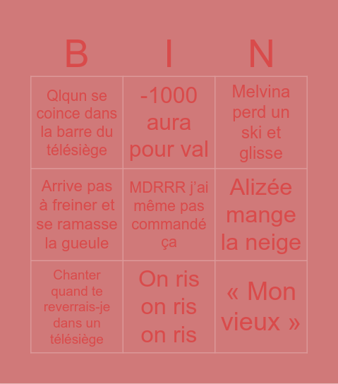 Week end au ski Bingo Card