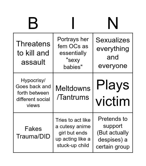 Leki's Insanity Bingo Card