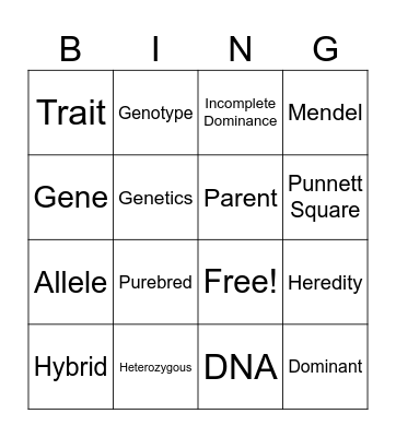 Genetics Bingo Card