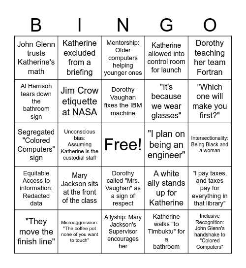DEI Bingo: Hidden Figures Bingo Card