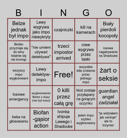 amogus bingo Card