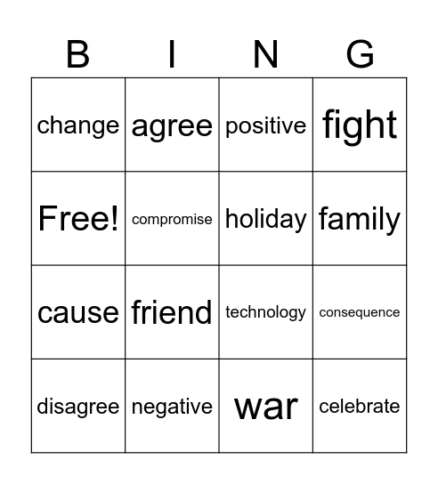 Conflict to Change Bingo Card