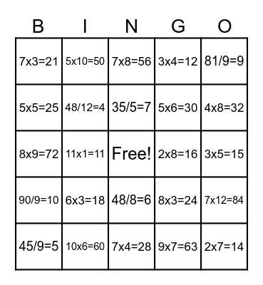 Sunnydale AAAC Math Bingo Card
