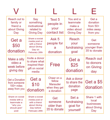 Marauder Day of Giving BINGO Card Bingo Card