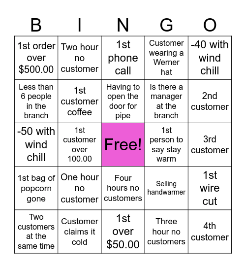 Cold Weather Bingo Card