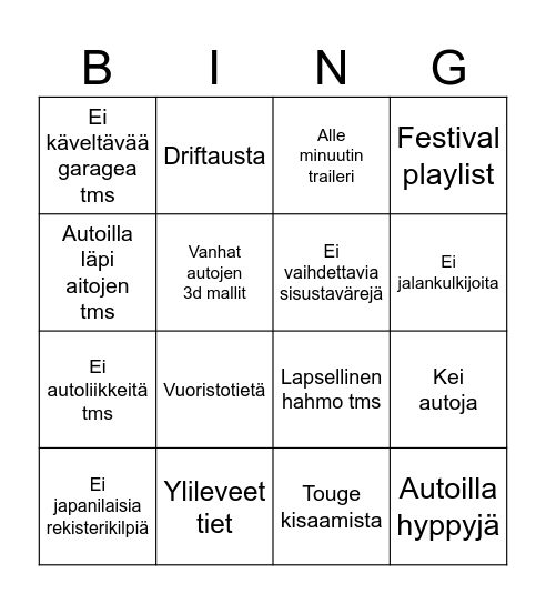 FH6 bingo Card