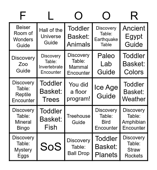 Floor Program Bingo Card