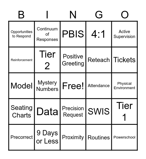 PBIS/Attendance BINGO Card