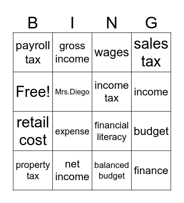 Financial Literacy Vocabulary Bingo Card