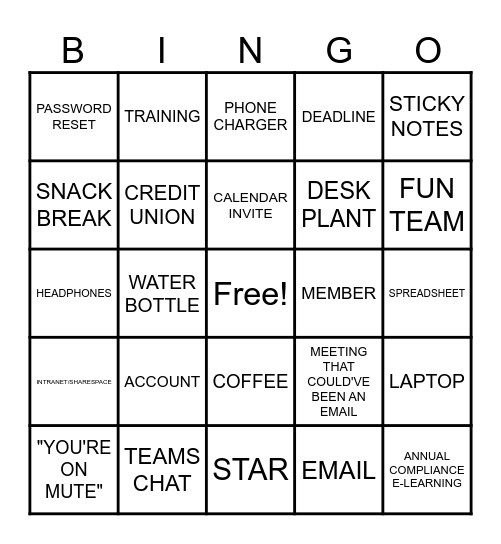 FUN Team Bingo Card