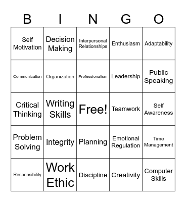 SkillsUSA Competition Bingo Card
