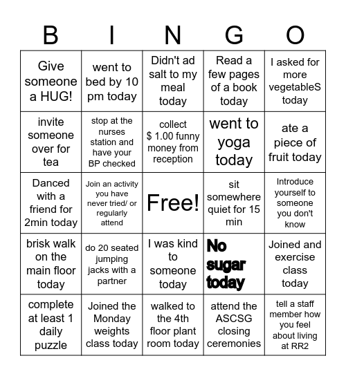 Heart Health & Wellness Bingo Card