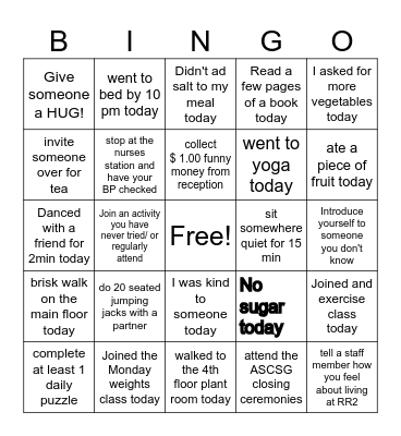 February Heart Health & Wellness Bingo Card