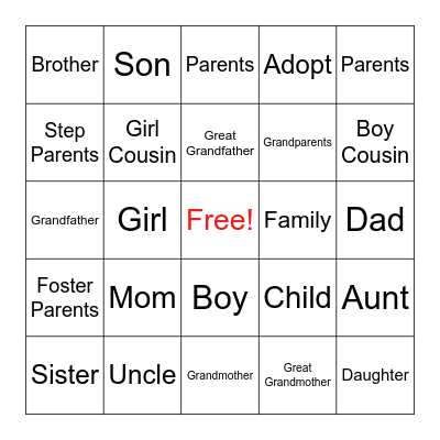 ASL Family BINGO Card
