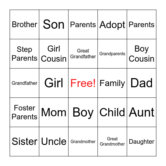 ASL Family BINGO Card