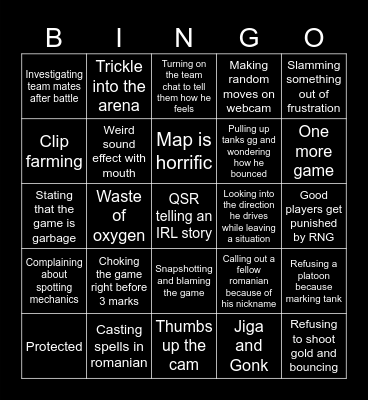 QSR stream bingo Card