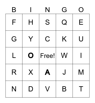 Upper Case Letters Bingo Card