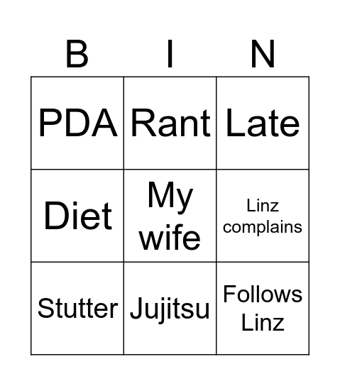 Cringe Bingo Card