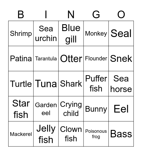 Van aquarium Bingo Card