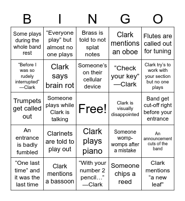 Spring Band Bingo Card