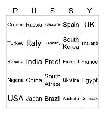 Pussydex Bingo Card
