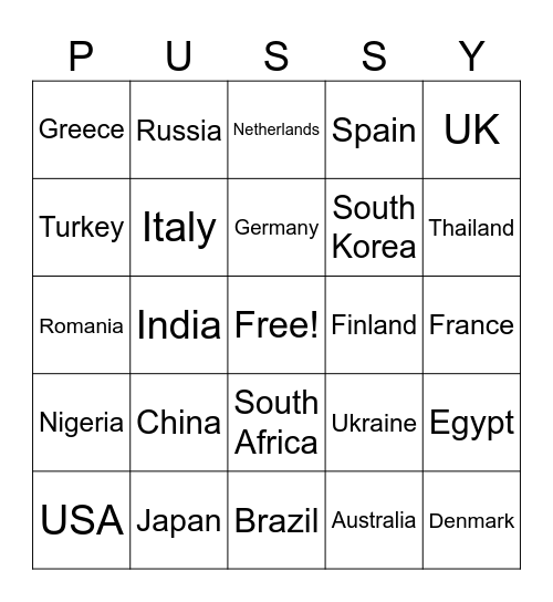 Pussydex Bingo Card