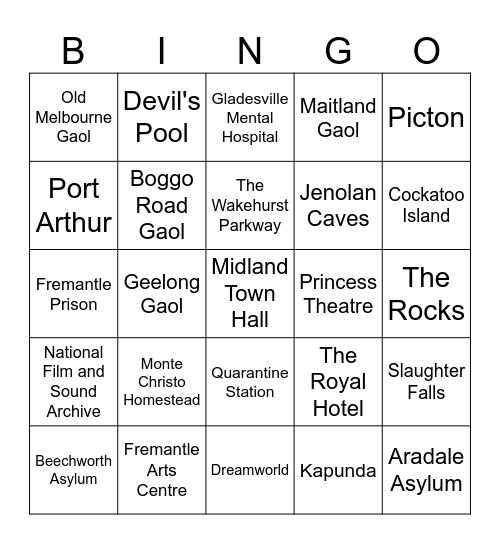 25 Most Haunted Places in Australia Bingo Card