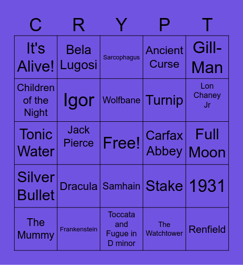 Monsterfest Bingo Card