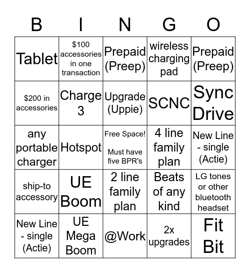 T-Mo Bingo Card